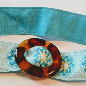 Turquoise Flower Belt w/Tortoise Shell Buckle